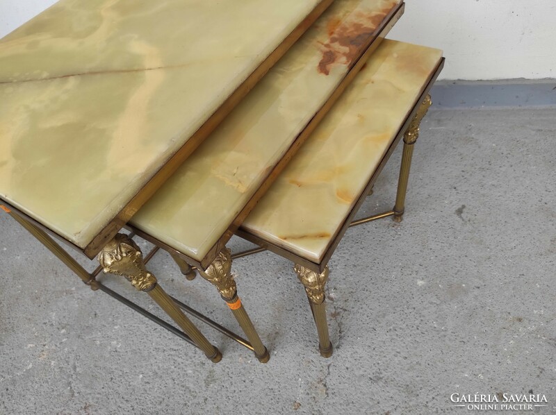 Antique 3-piece onyx flat collapsible small table with patinated copper legs 721 7471