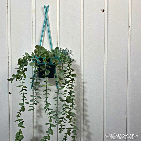Retro pastel turquoise basket wall planter, plant holder