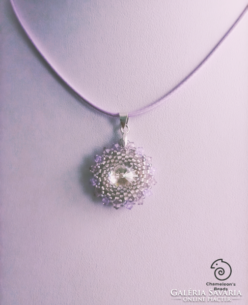"Silver Violet Mandala Beading Earrings" Swarovski kristályos ezüstös lila gyöngyfűzött fülbevaló