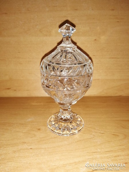 Cute small crystal glass sugar bowl with foot - 13 cm high (27/d)