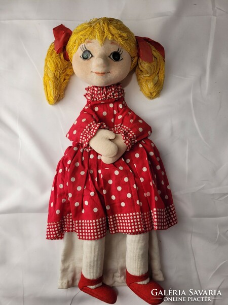 Old, large hand puppet, toy, little girl with pigtails, 1930-1940