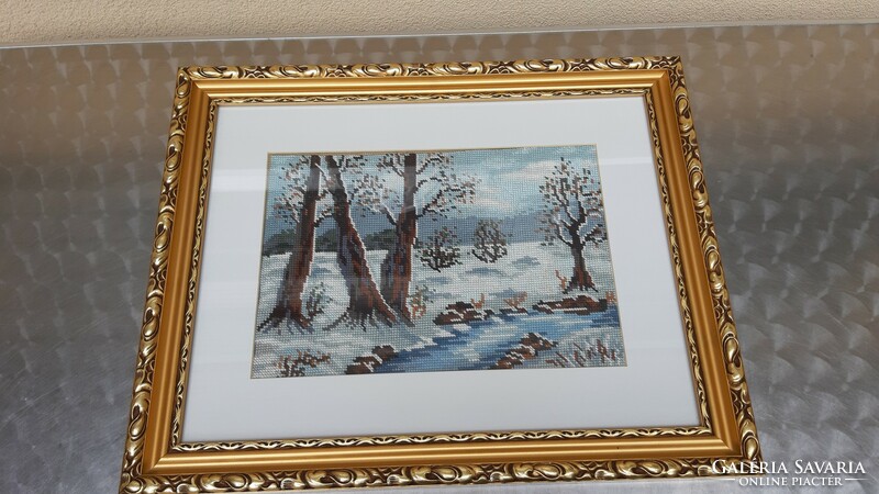 4 beautiful framed tapestry landscapes 43 x 53 cm - 