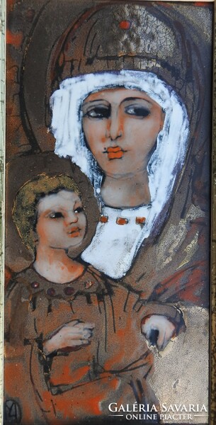 Fehér Marit - Anya gyermekével - tűzzománc kép