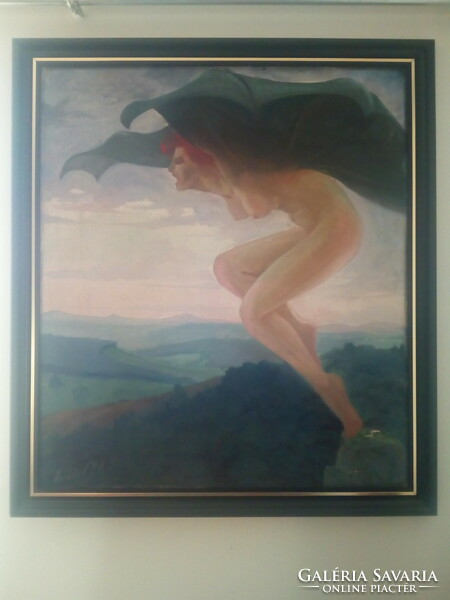 Repülő szárnyas nő alak olaj, vászon festmény