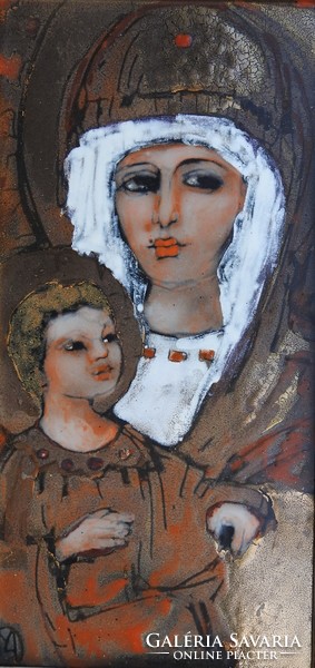 Fehér Marit - Anya gyermekével - tűzzománc kép