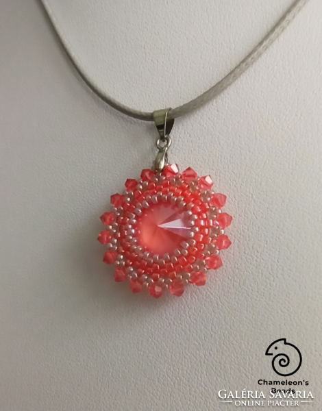 "Coral and Grey Mandala Beading Set" Swarovski kristályos korall piros-szürke gyöngyfűzött szett