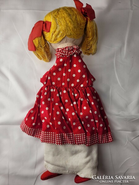 Régi, nagyméretű kézi báb, bábjáték, copfos kislány, 1930-1940