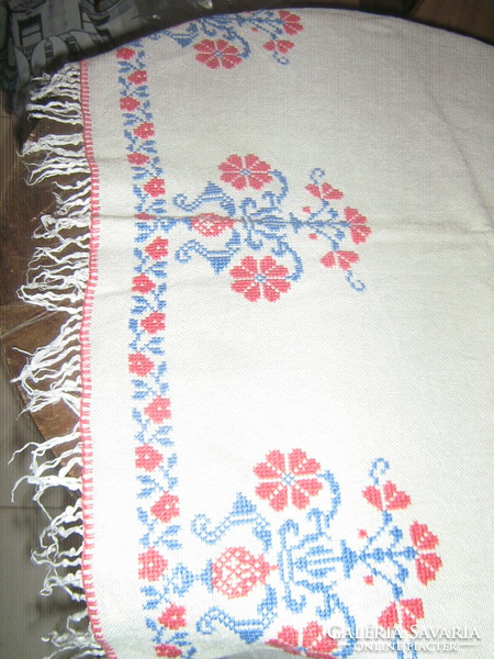 Beautiful antique hand-embroidered cross stitch harta woven tablecloth