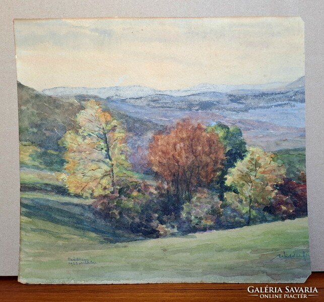 Widder Félix: Svábhegy, 1923 (akvarell) Budai-hegység Sváb-hegy XII. kerület panoráma