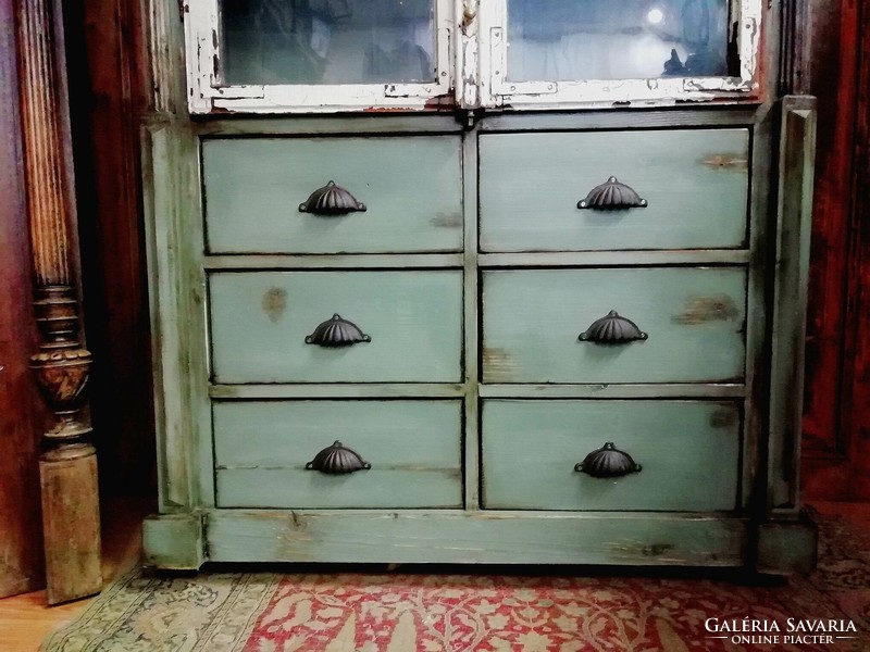 Multi-drawer showcase, 6-drawer reproduction furniture made of old wood, chest of drawers, antique