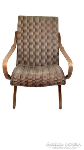 Vintage art deco curved armrest, patterned armchair