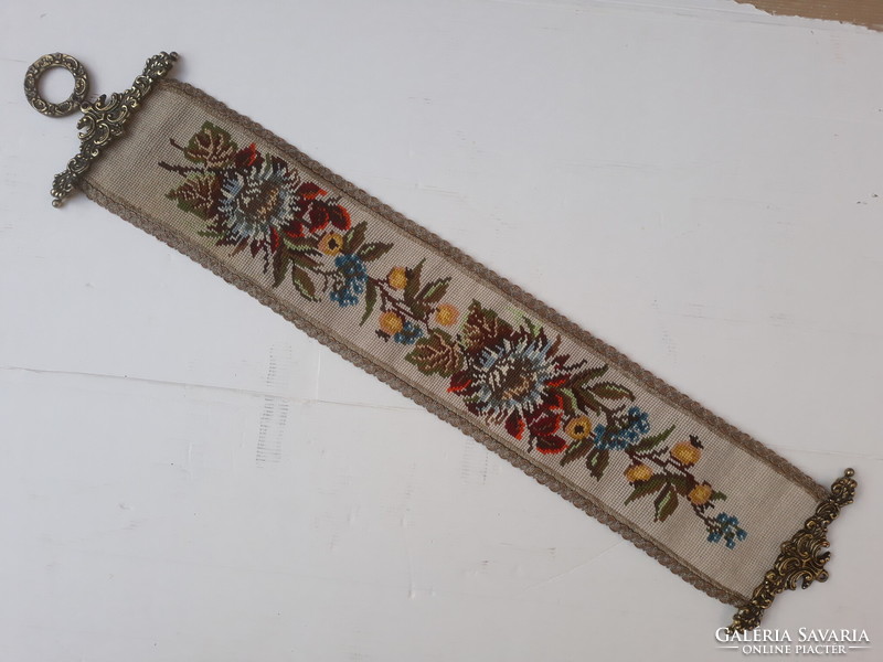 Gobelin embroidered old servant call bell stem