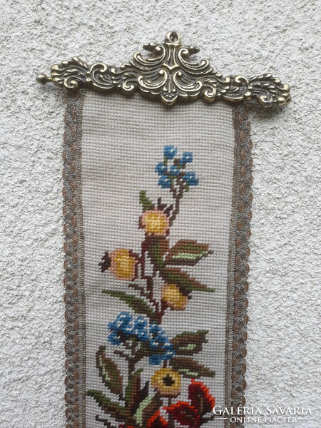 Gobelin embroidered old servant call bell stem