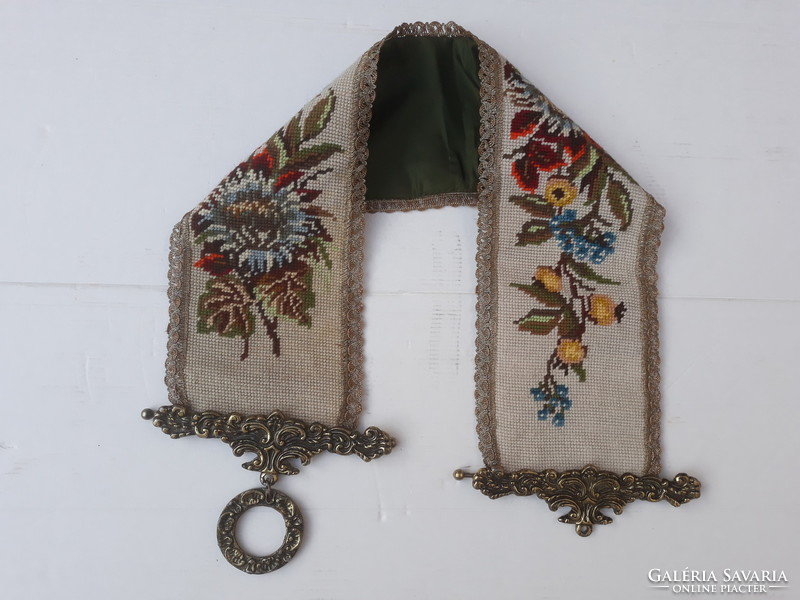 Gobelin embroidered old servant call bell stem