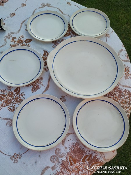 Antique, granite blue striped cake set for sale!