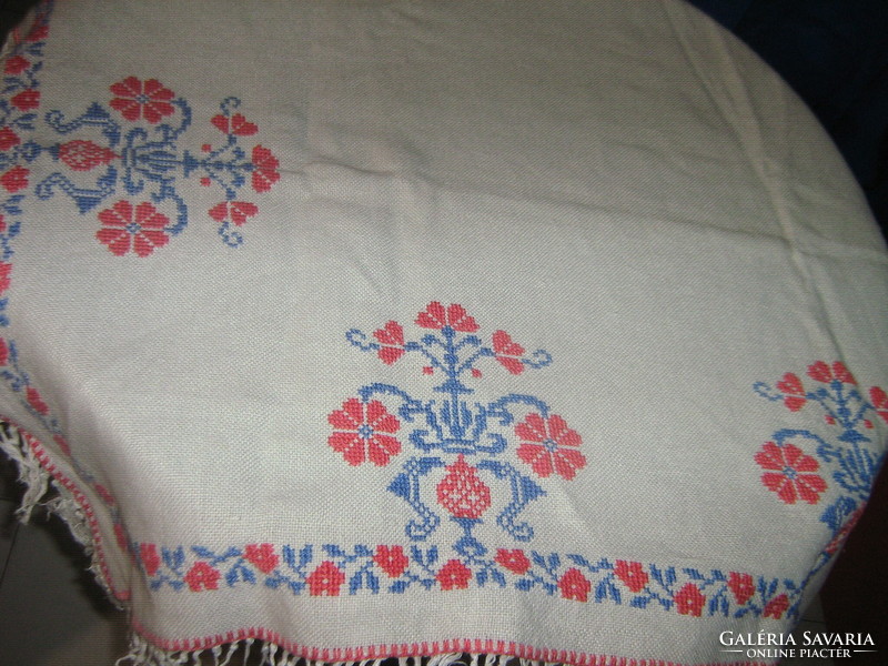 Beautiful antique hand-embroidered cross stitch harta woven tablecloth