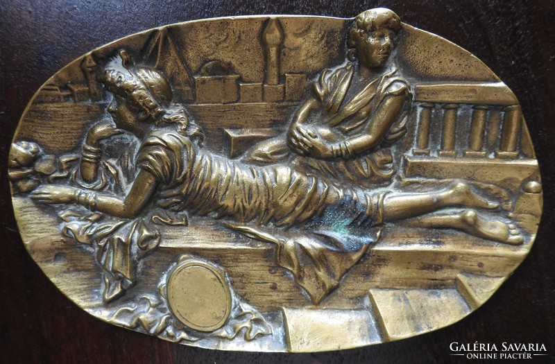 Bronze art nouveau bowl - bronze scene business card holder
