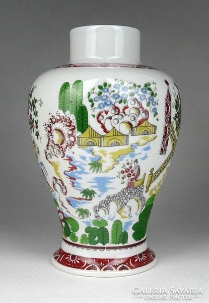 1H652 Régi keleti mintás jelzett Unterweissbach porcelán váza 17 cm