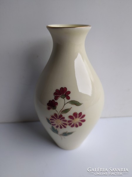 Zsolnay: burgundy flower vase, nicely painted, flawless, marked, 13 cm
