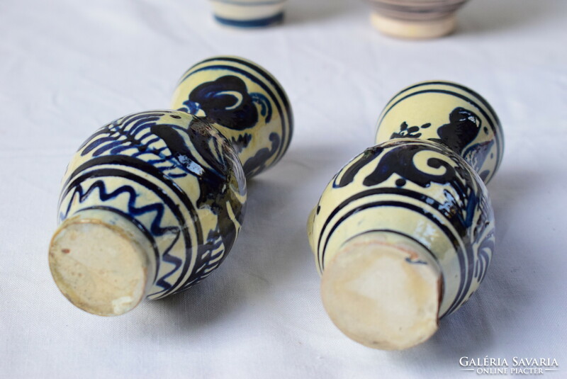 Antique Corundian ceramic goblet 5 pcs. Imre korond bird and tulip matké 12.5 - 19.7 cm damaged!