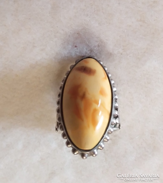 Butter amber silver ring