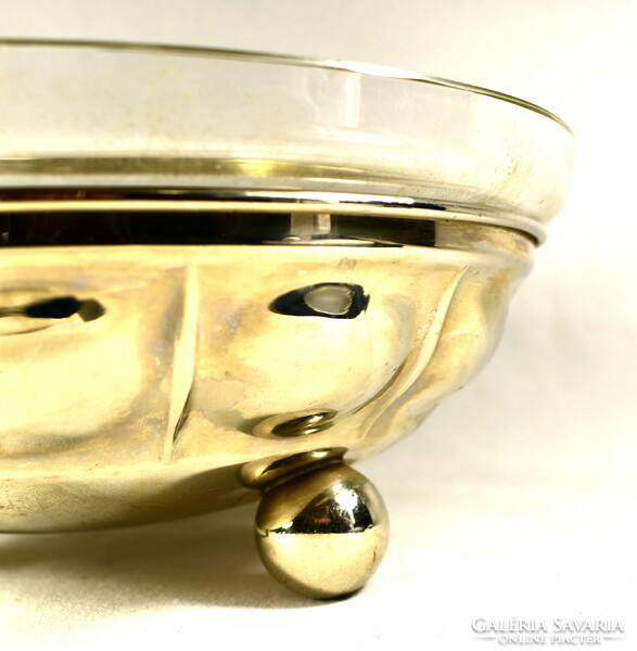 Serving bowl standing on spheres with art deco glass inserts