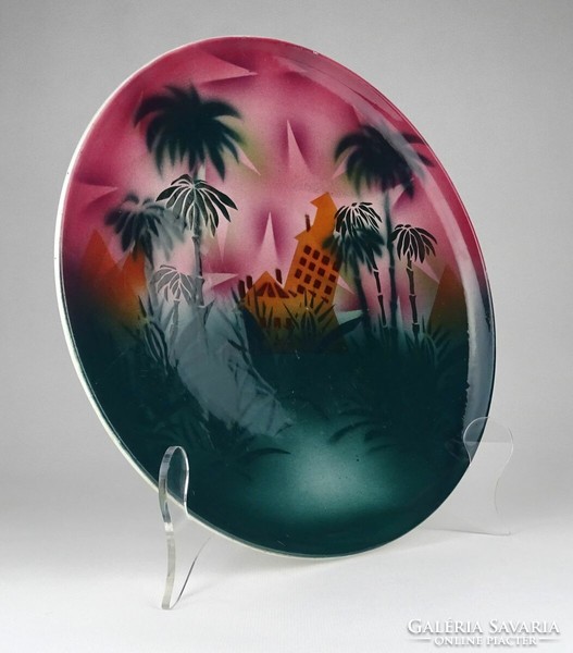 1F496 old marked stenciled Kispest palm tree majolica wall plate 28 cm
