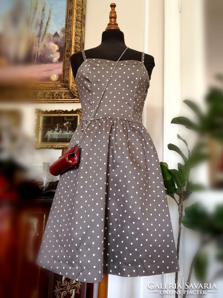 H&M 36-os vintage pöttyös ruha, bő szoknya, válpántos felső