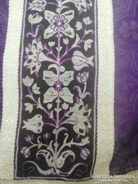 Lilac, viola brocade mass vestment with hand silver embroidery. Good condition. Liturgical, priestly dress