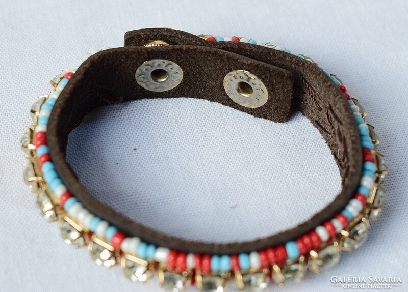 Old bracelet retro jewelry 18 cm glass, pearl, metal, leather jewelry / chihuahua fox collar /