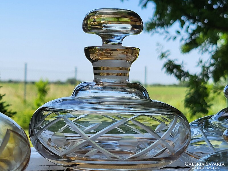 Art Deco Czechoslovak Engraved Polished Crystal Perfume Toiletry Set