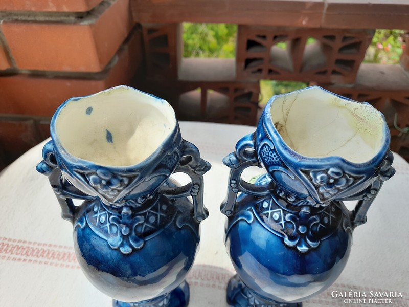 A pair of Art Nouveau majolica decorative vases