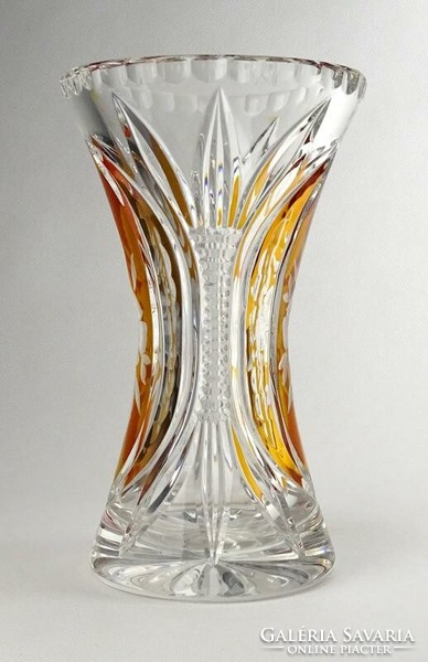 1H716 Régi borostyán sárgára színezett kristály váza 18.5 cm
