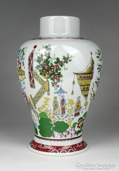 1H652 Régi keleti mintás jelzett Unterweissbach porcelán váza 17 cm