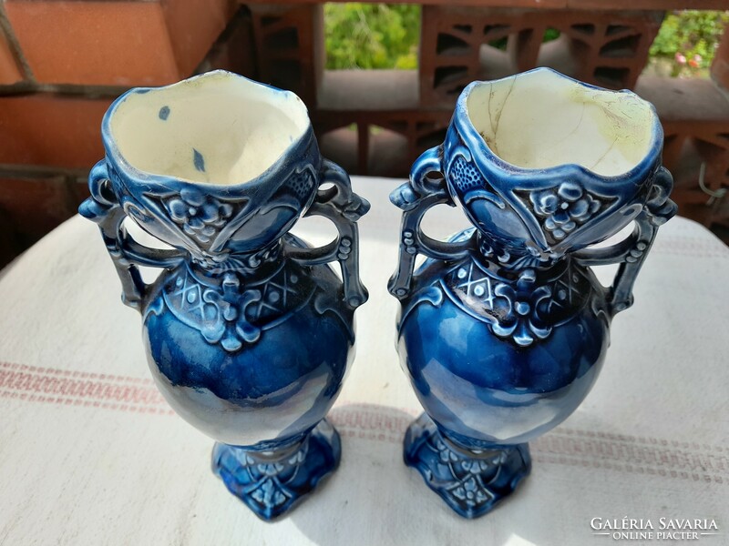 A pair of Art Nouveau majolica decorative vases