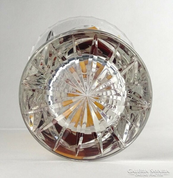 1H716 Régi borostyán sárgára színezett kristály váza 18.5 cm