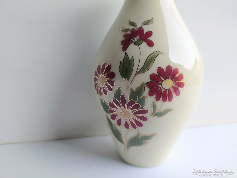 Zsolnay: burgundy flower vase, nicely painted, flawless, marked, 13 cm