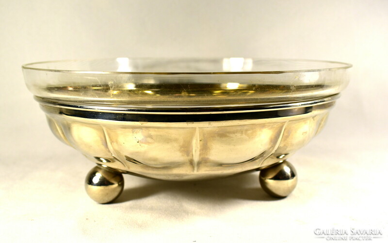 Serving bowl standing on spheres with art deco glass inserts