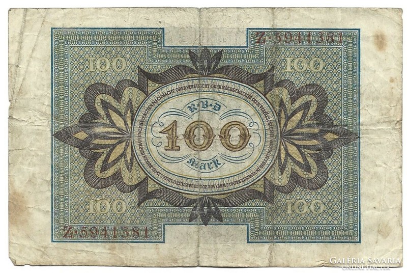 100 márka 1920 7 jegyű sorszám Németország 1.