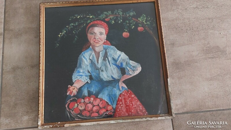 (K) woman with fruits painting 47x48 cm with frame