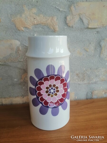 Hollóházi stilizált virágos  horpasztott váza _ Seregély Márta keramikus