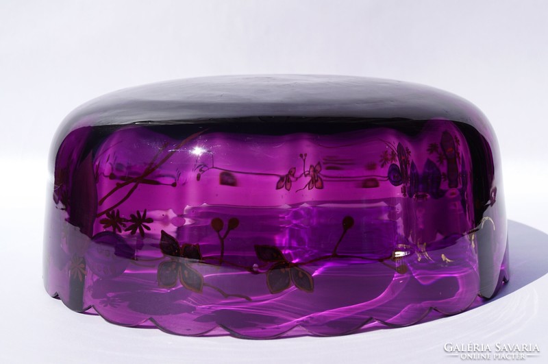 Large antique moser amethyst lavender purple artist glass deep bowl centerpiece