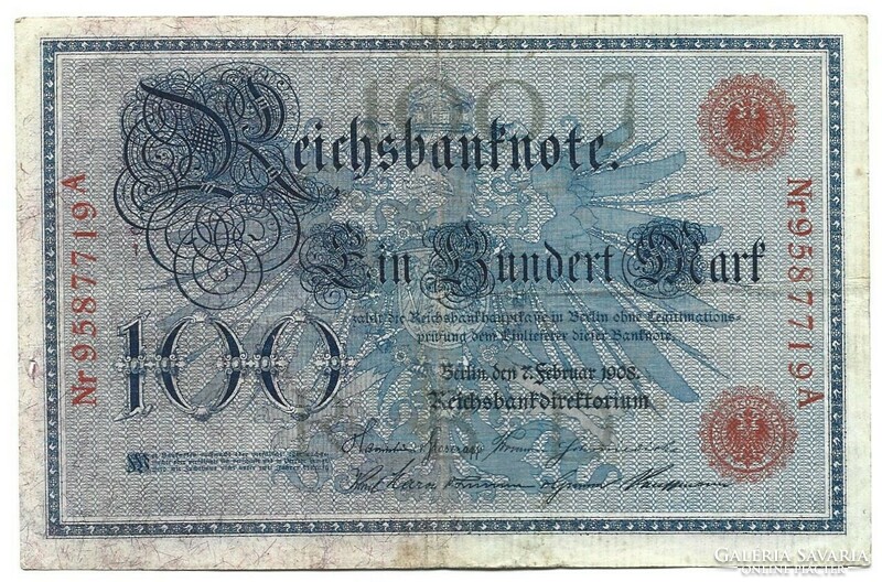 100 Mark 1908 red serial number Germany 1.