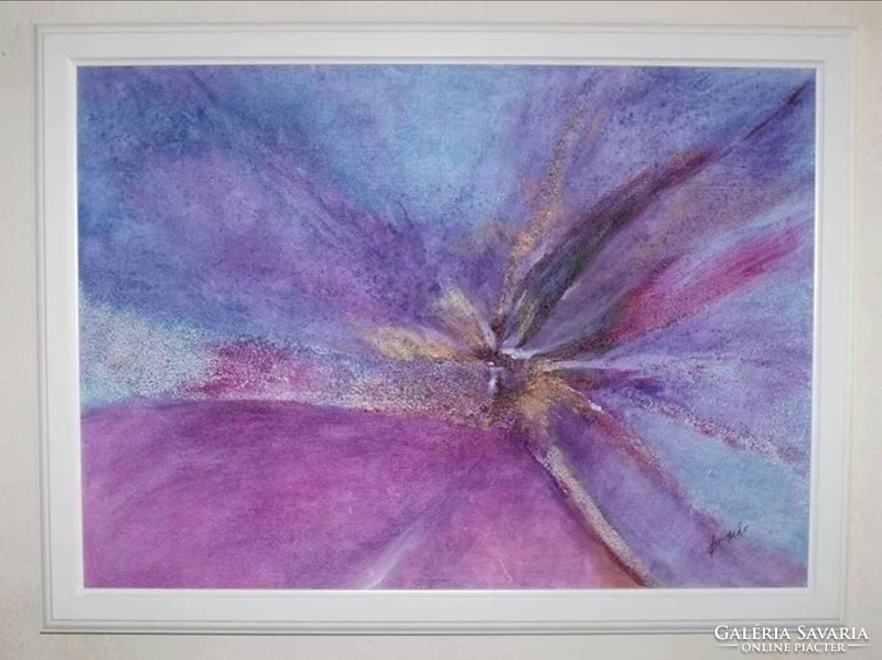 Bodnár Éva: Lila virág / Purple flower, absztrakt, akril, farost, 50x70 cm