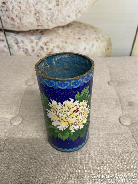 Diaphragm enamel vase with floral pattern painting a41
