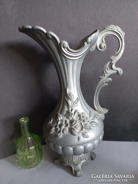 Pewter carafe, pitcher with rose decoration 32 cm