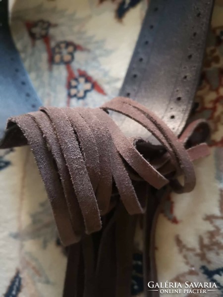 Leather belt, 38 chocolate brown, suede leather fringe