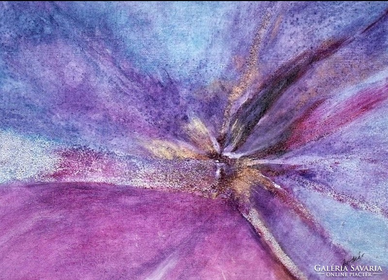 Bodnár Éva: Lila virág / Purple flower, absztrakt, akril, farost, 50x70 cm