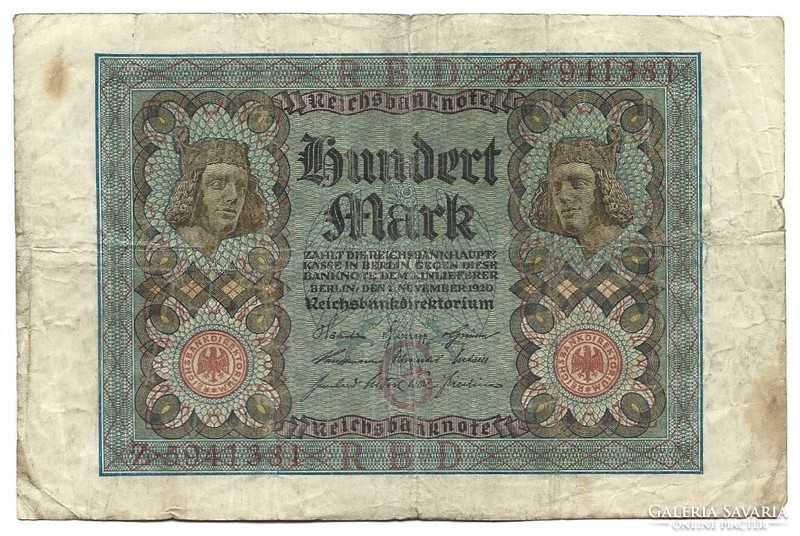 100 Mark 1920 7-digit serial number Germany 1.