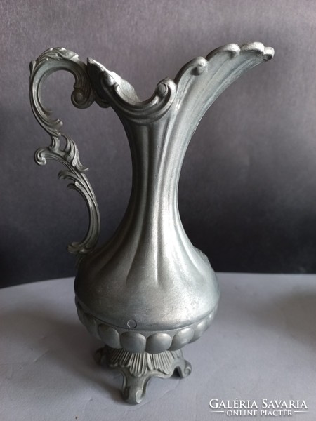 Pewter carafe, jug with rose decoration, 18 cm
